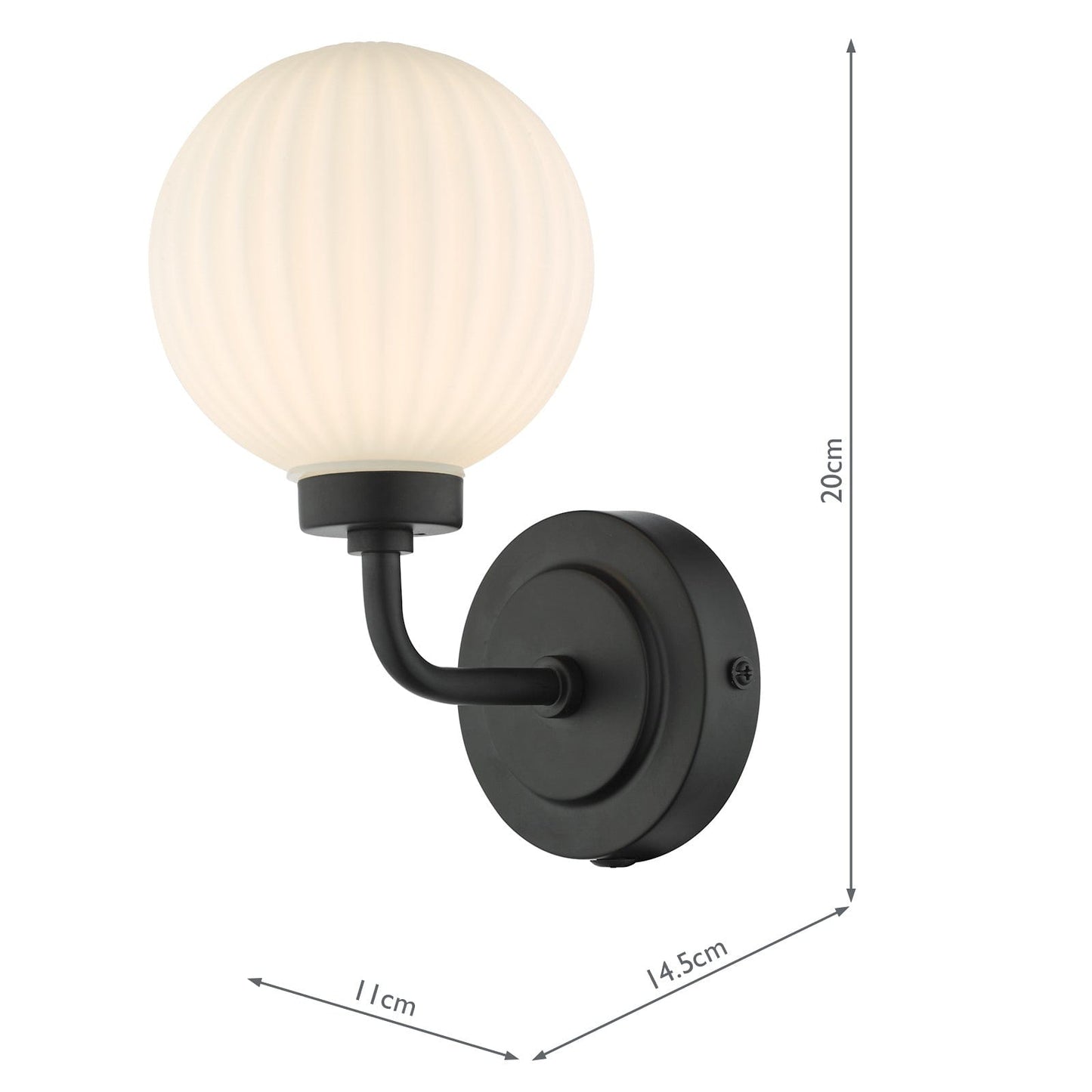 dar lighting Alrik Bathroom Wall Light Matt Black Opal Glass IP44 ALR0722