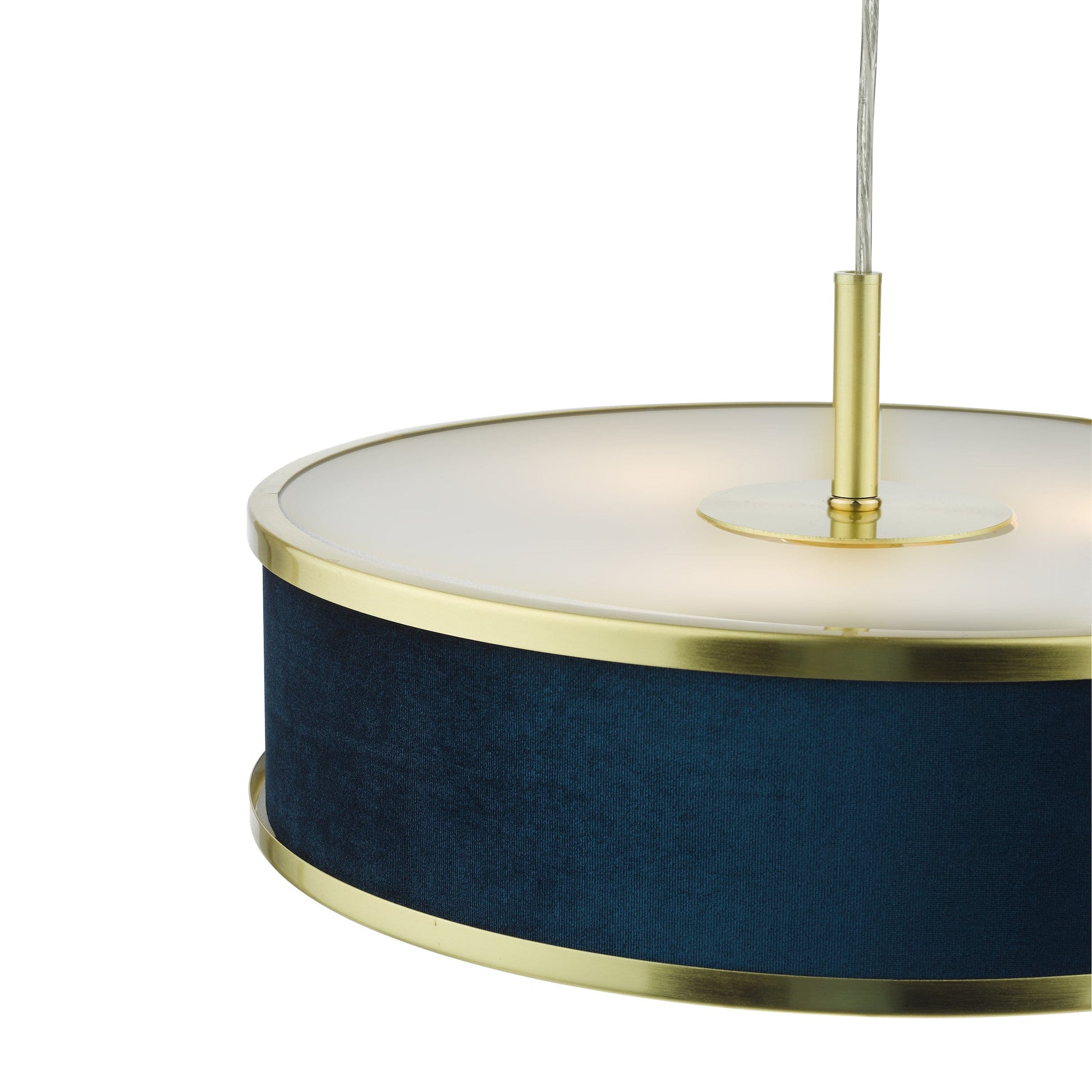 dar lighting Alvaro 3 Light Pendant Brushed Brass With Blue Shade ALV1023