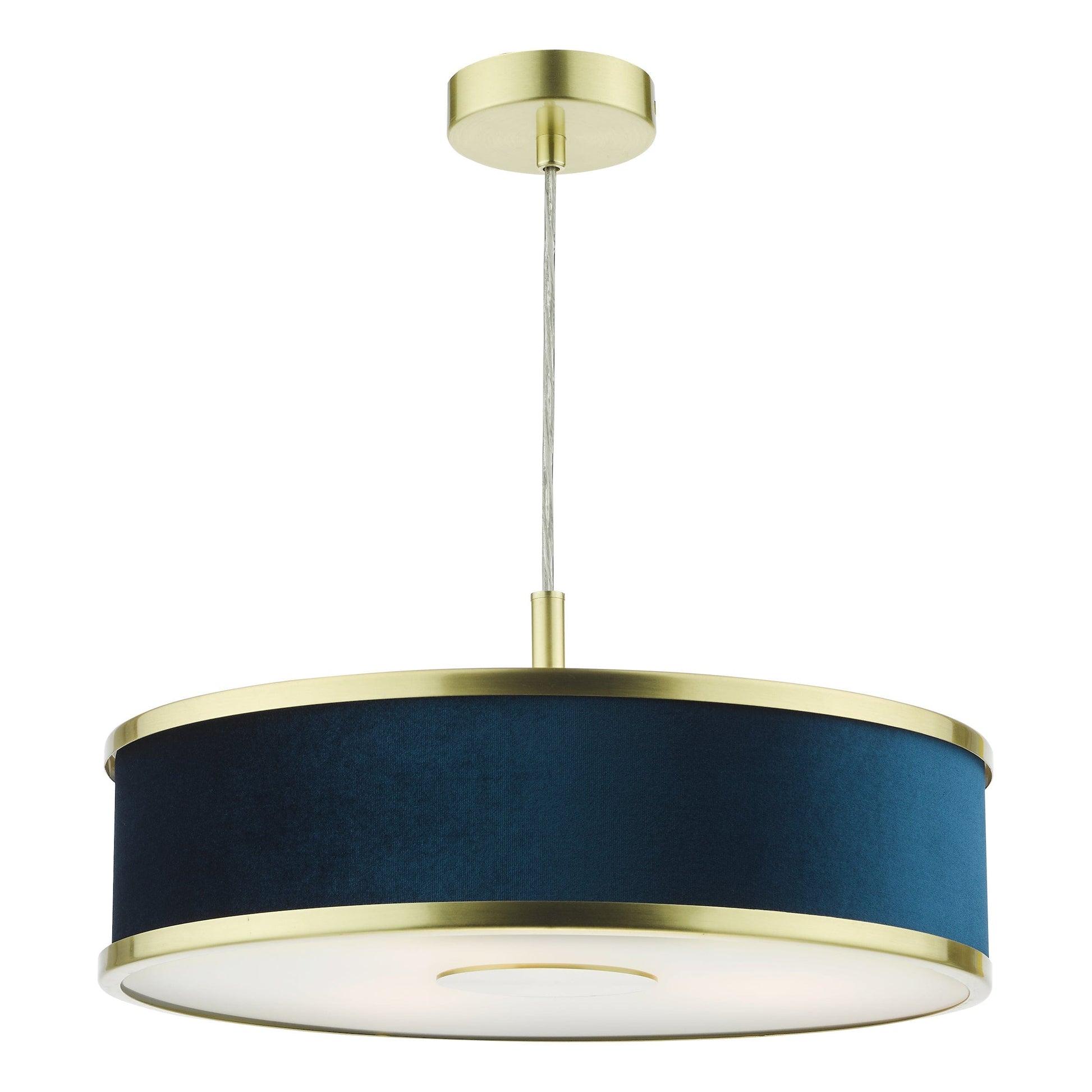 dar lighting Alvaro 3 Light Pendant Brushed Brass With Blue Shade ALV1023