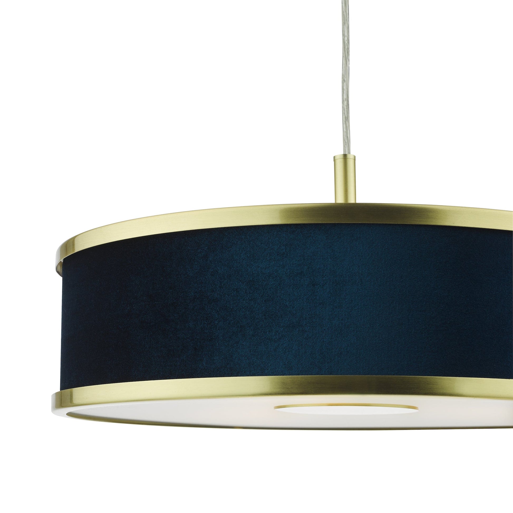dar lighting Alvaro 3 Light Pendant Brushed Brass With Blue Shade ALV1023