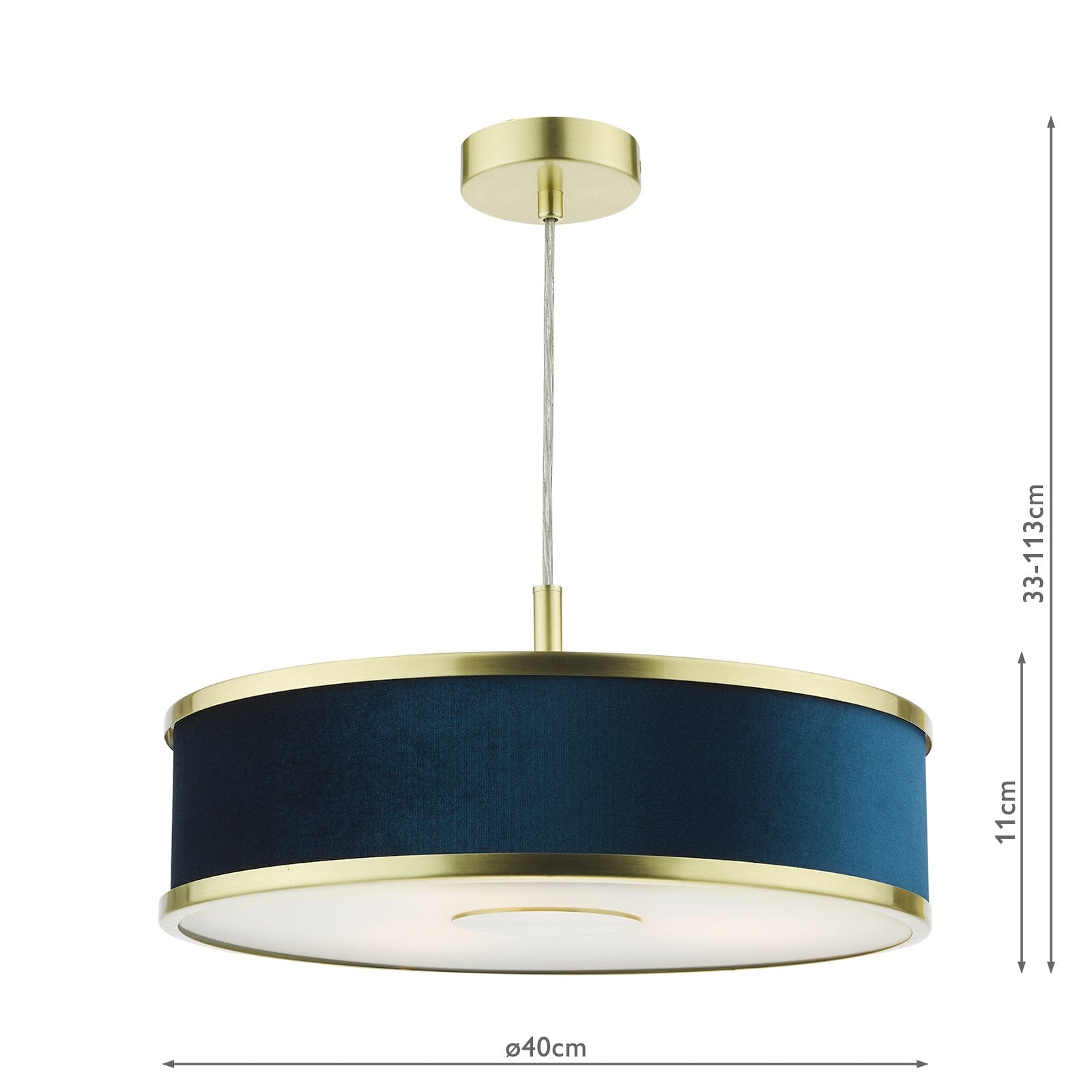 dar lighting Alvaro 3 Light Pendant Brushed Brass With Blue Shade ALV1023