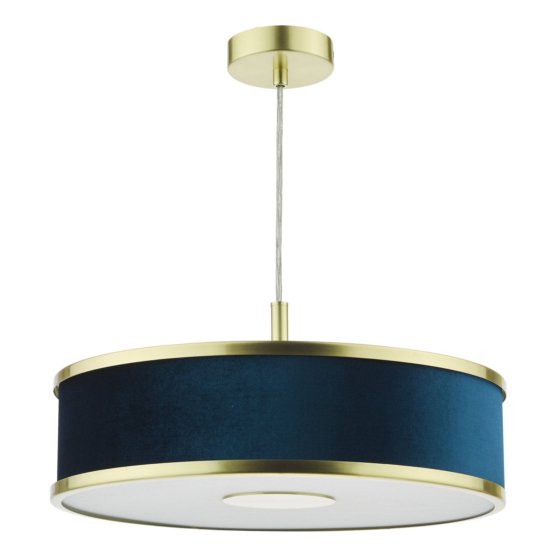 dar lighting Alvaro 3 Light Pendant Brushed Brass With Blue Shade ALV1023
