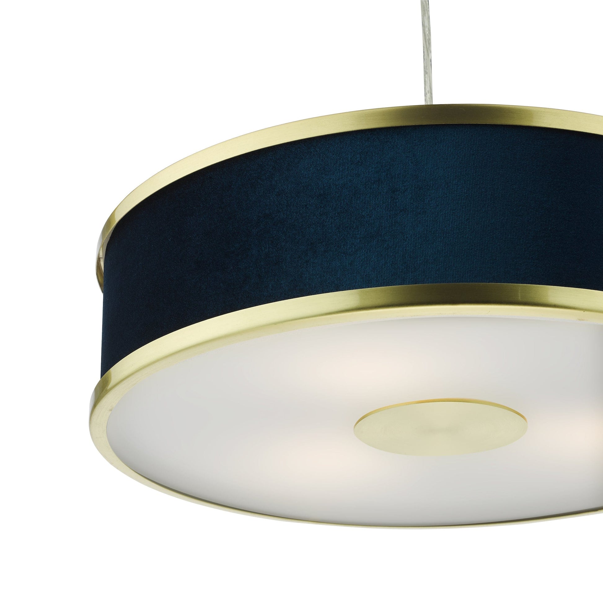 dar lighting Alvaro 3 Light Pendant Brushed Brass With Blue Shade ALV1023