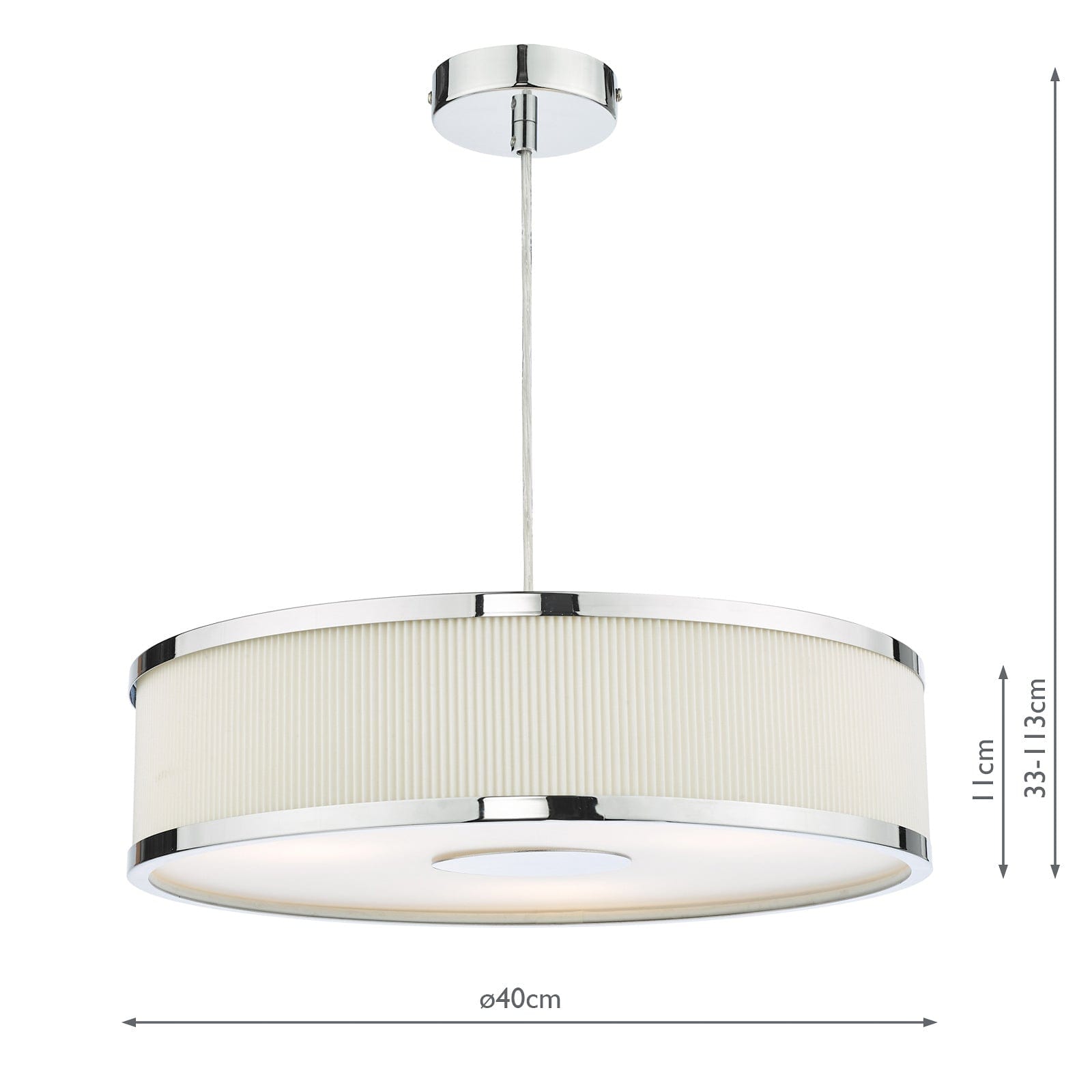 dar lighting Alvaro 3 Light Single Pendant Polished Chrome Ivory ALV1033