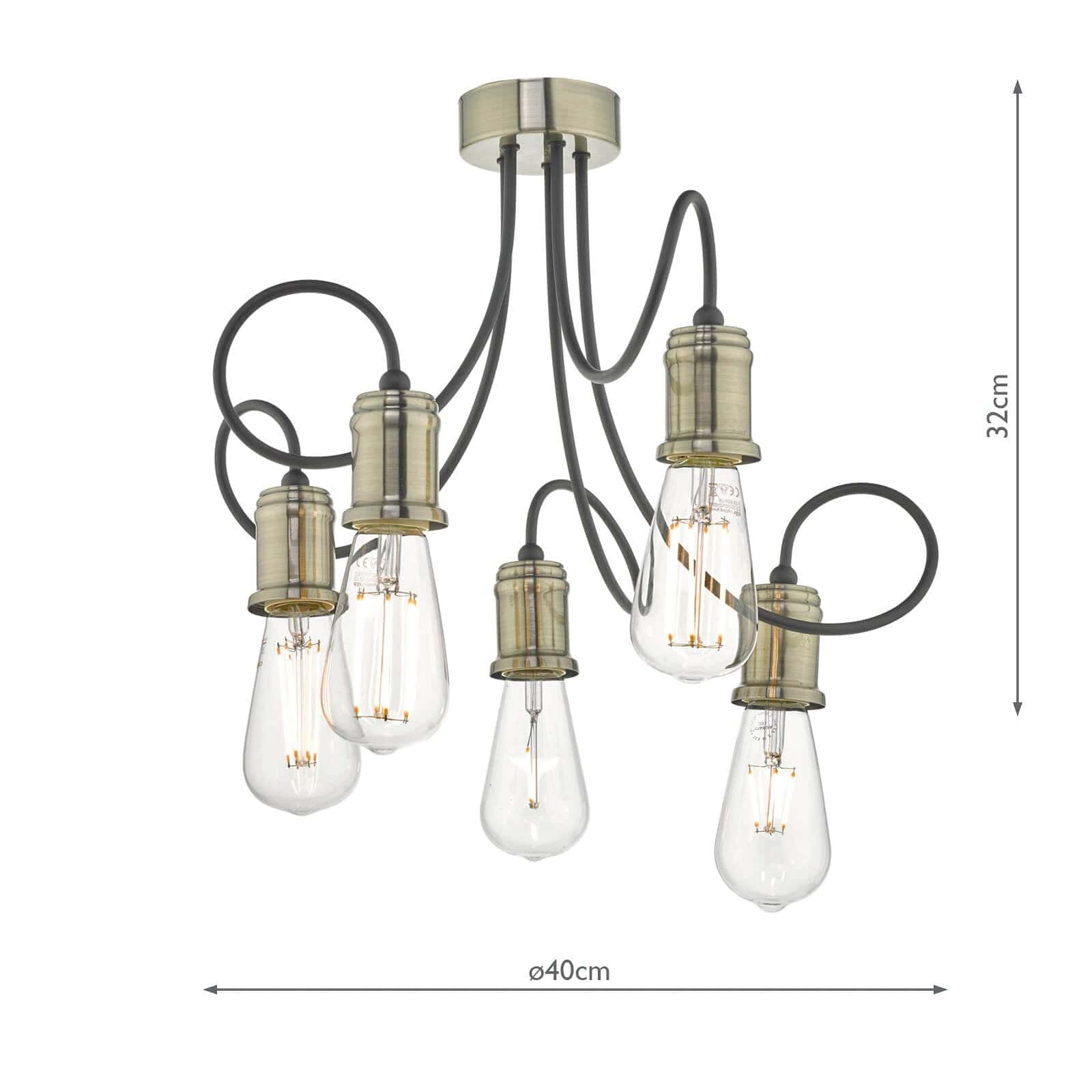 dar lighting Alzbet 5 Light Semi Flush Antique Brass & Black ALZ5475