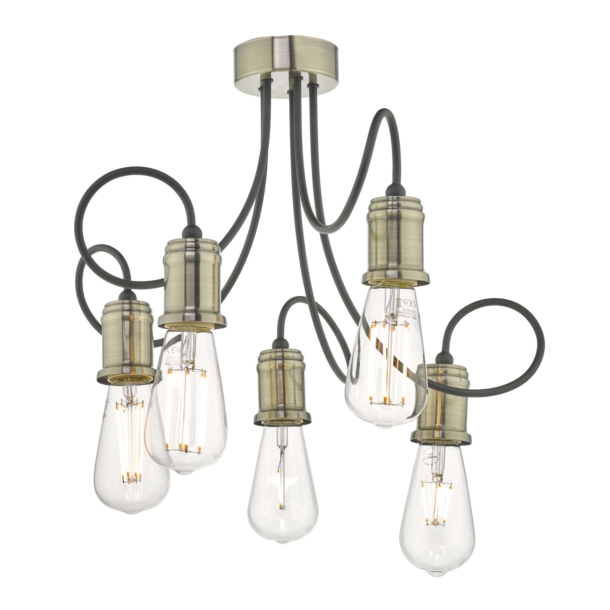 dar lighting Alzbet 5 Light Semi Flush Antique Brass & Black ALZ5475