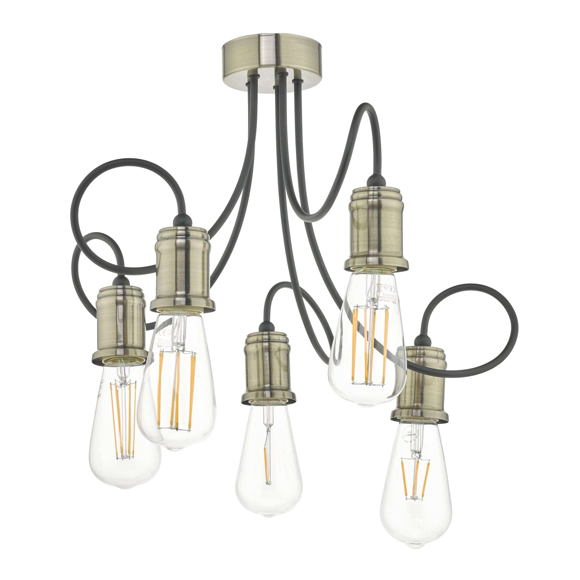 dar lighting Alzbet 5 Light Semi Flush Antique Brass & Black ALZ5475