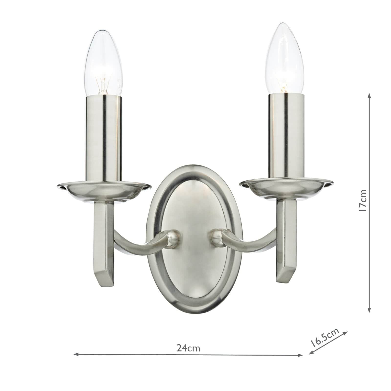 dar lighting Ambassador Double Wall Bracket Satin Chrome AMB0946