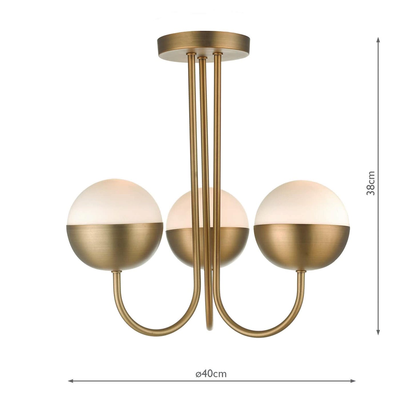 dar lighting Andre 3 Light Semi Flush Aged Brass Opal Glass AND0342