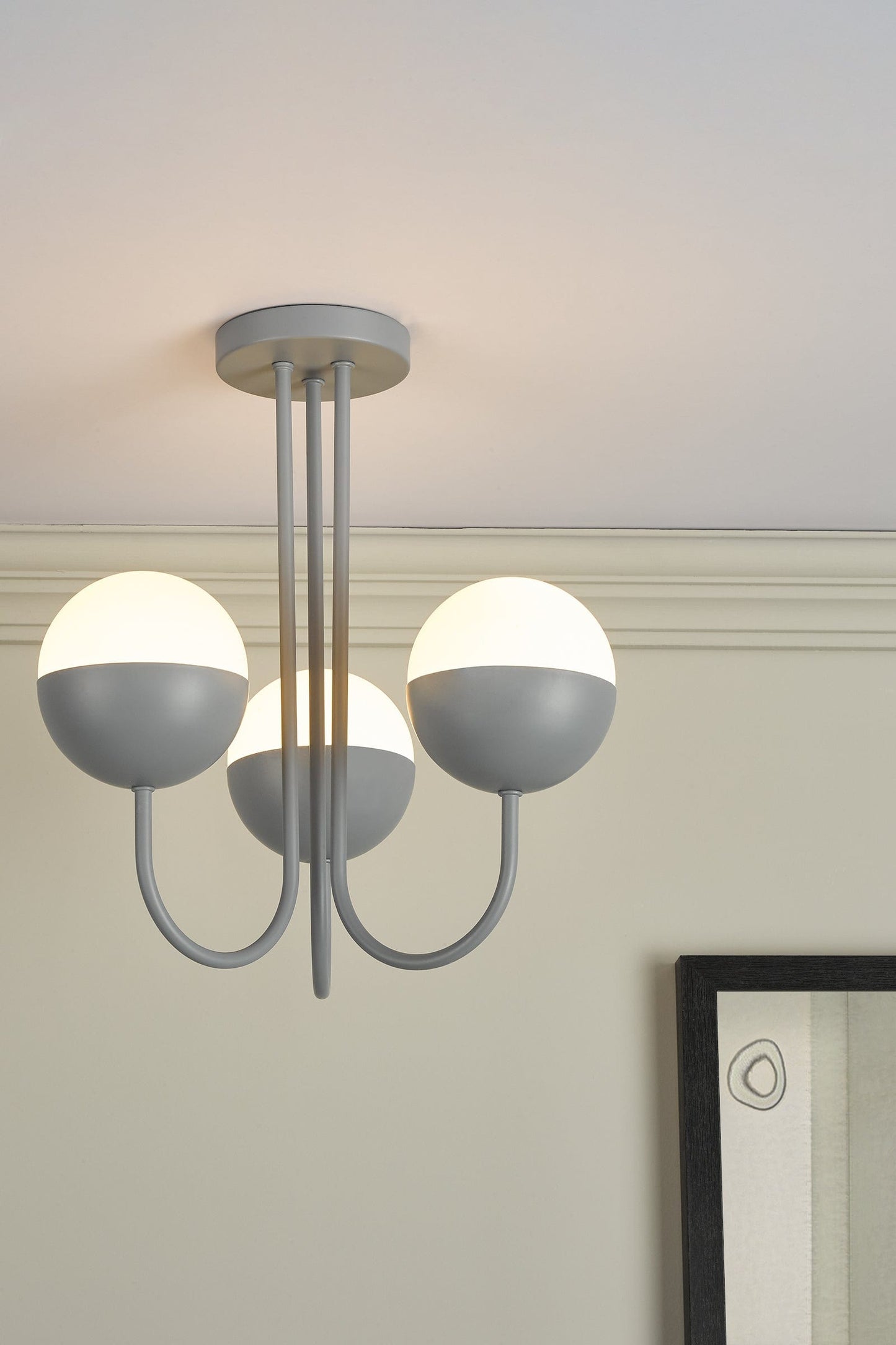 dar lighting Andre 3 Light Semi Flush Grey Opal Glass AND0339