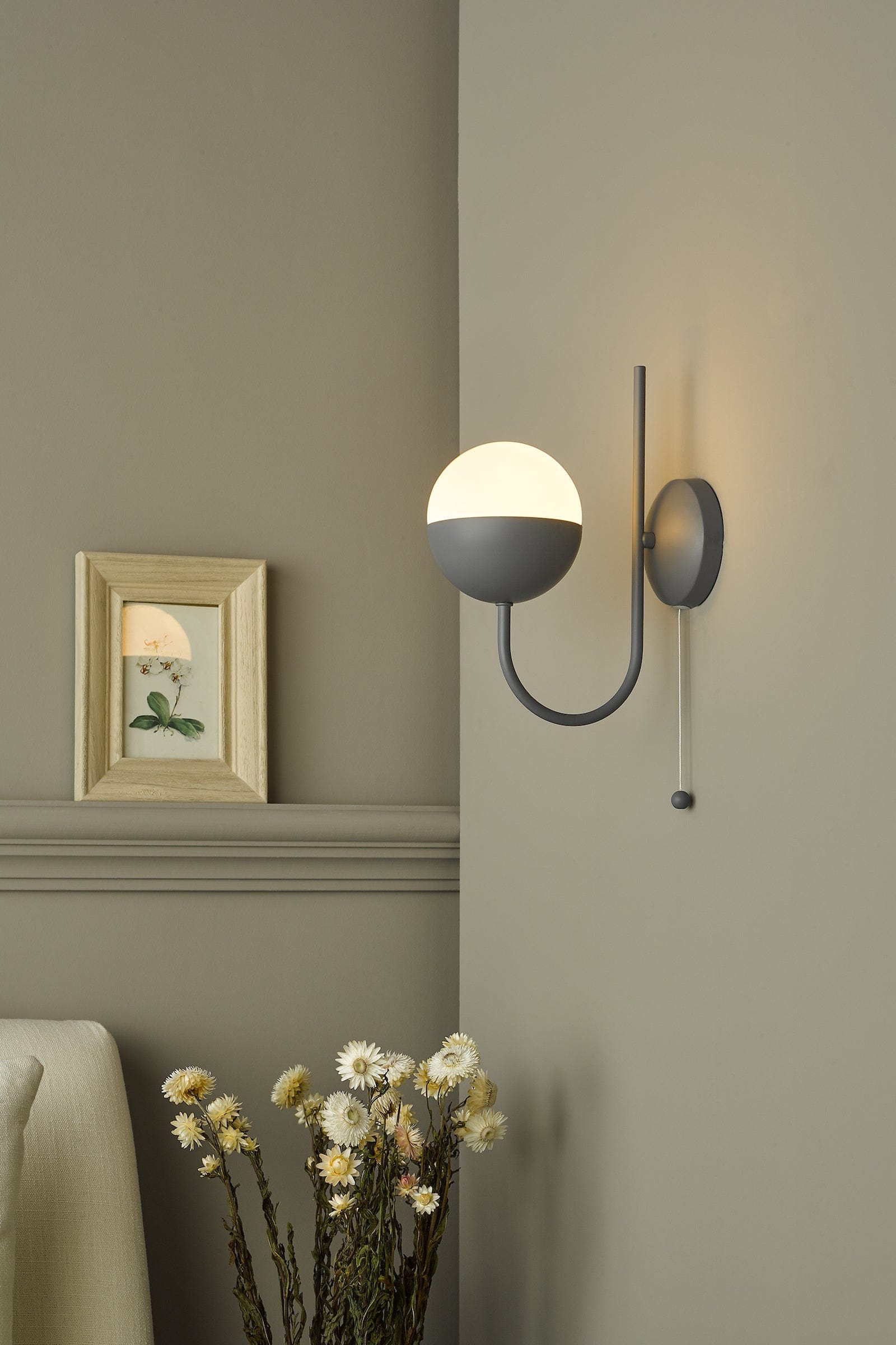 dar lighting Andre Single Wall Light Grey Opal Glass AND0739