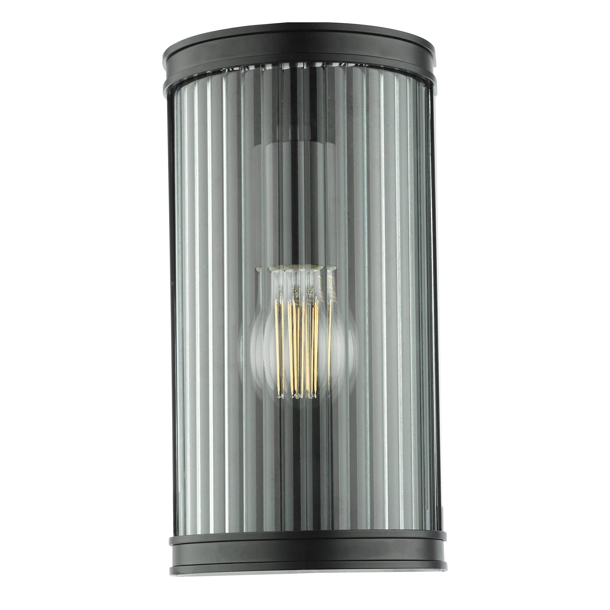 dar lighting Anund Bathroom Wall Light Matt Black Ribbed Glass IP44 ANU0722