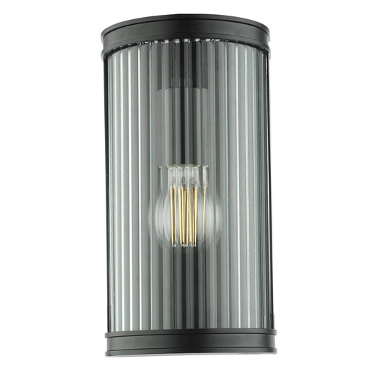 dar lighting Anund Bathroom Wall Light Matt Black Ribbed Glass IP44 ANU0722