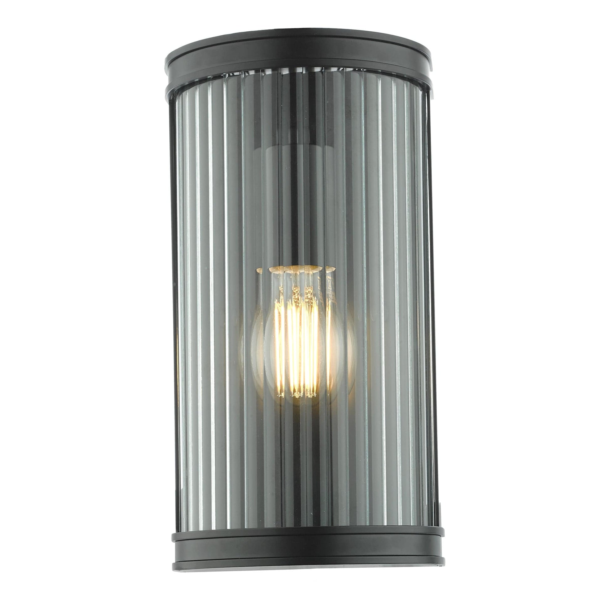 dar lighting Anund Bathroom Wall Light Matt Black Ribbed Glass IP44 ANU0722