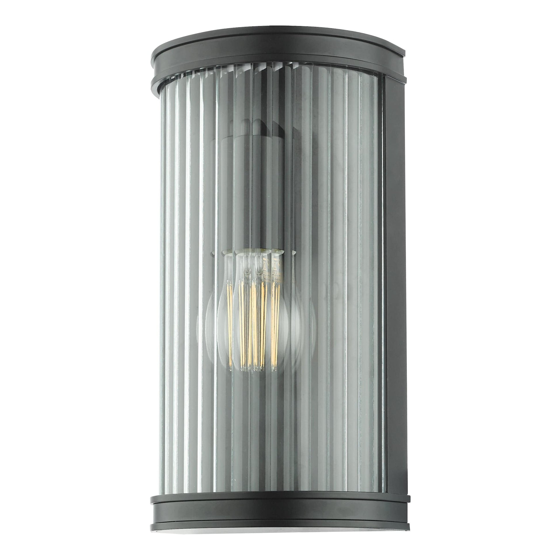 dar lighting Anund Bathroom Wall Light Matt Black Ribbed Glass IP44 ANU0722