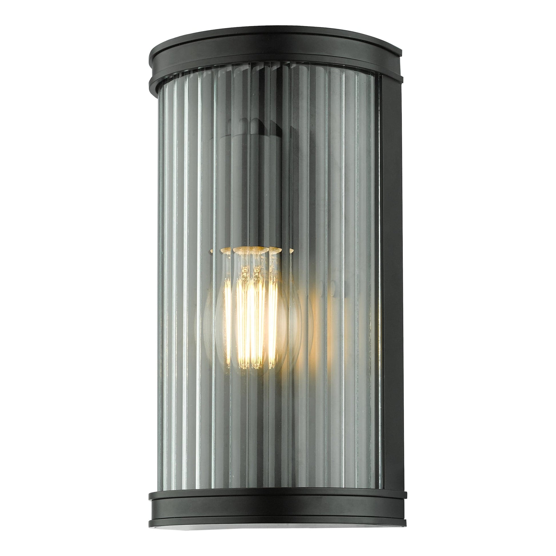 dar lighting Anund Bathroom Wall Light Matt Black Ribbed Glass IP44 ANU0722