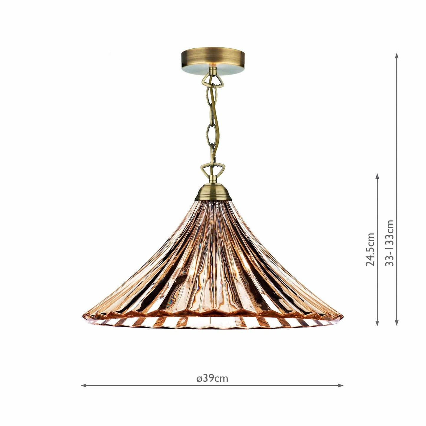 dar lighting Ardeche 1 Light Large Pendant Amber Glass & Antique Brass ARD866