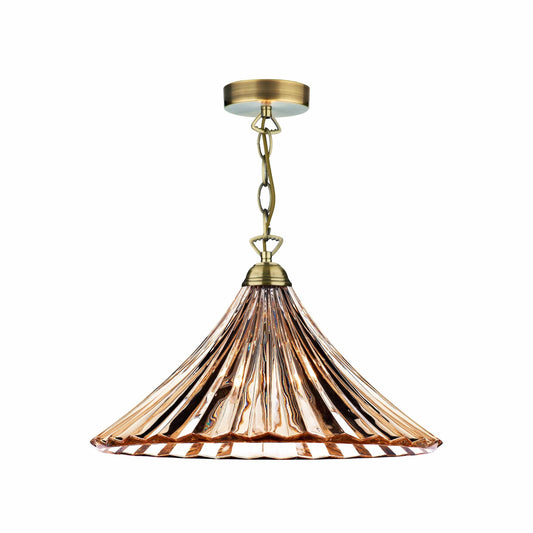 dar lighting Ardeche 1 Light Large Pendant Amber Glass & Antique Brass ARD866
