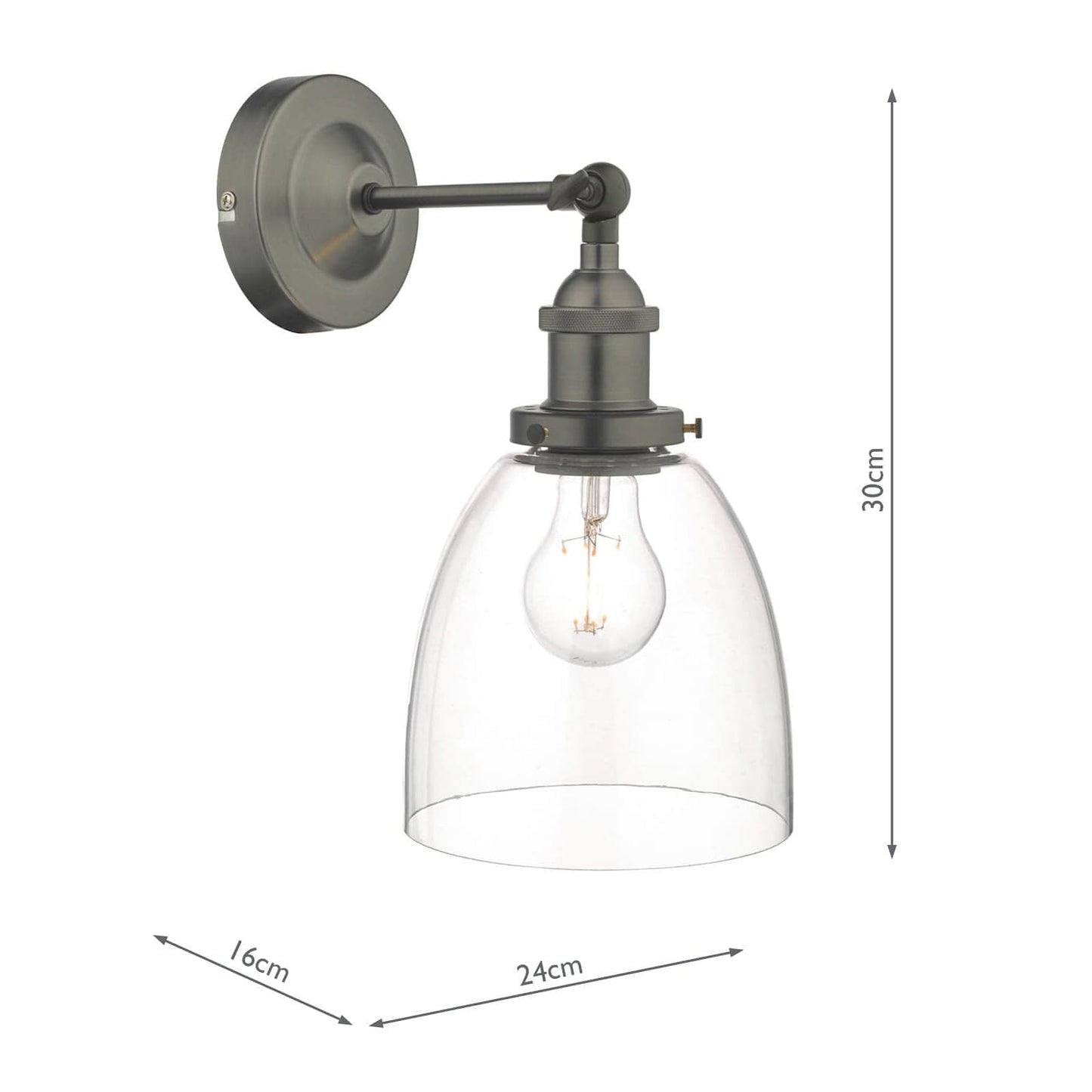 dar lighting Arvin Industrial Wall Light Antique Chrome with Clear Glass Shade ARV0761