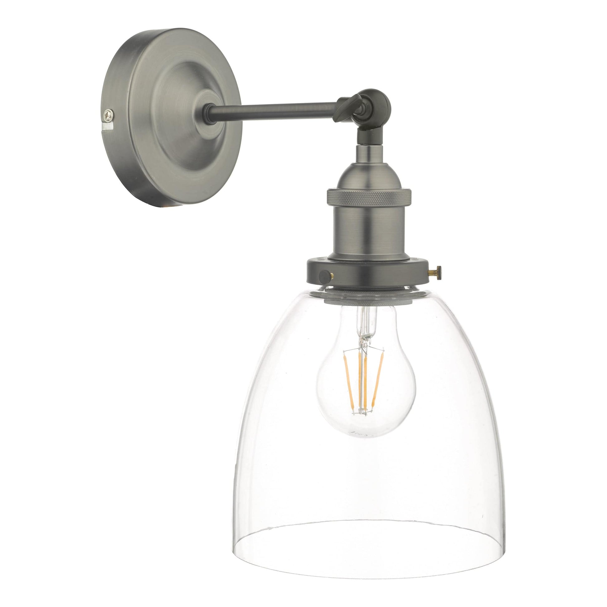 dar lighting Arvin Industrial Wall Light Antique Chrome with Clear Glass Shade ARV0761