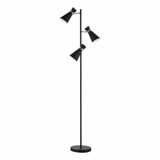 dar lighting Ashworth 3 Light Floor Lamp Matt Black & Polished Chrome ASH4922