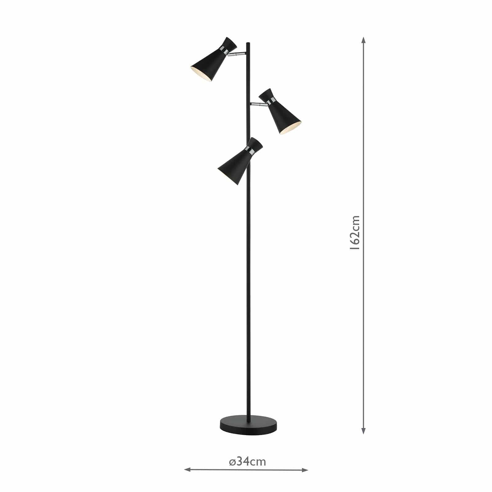 dar lighting Ashworth 3 Light Floor Lamp Matt Black & Polished Chrome ASH4922