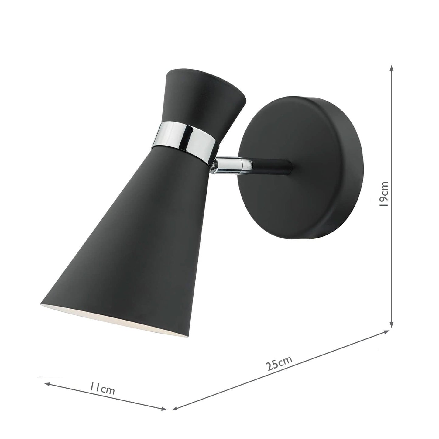 dar lighting Ashworth Single Wall Spotlight Matt Black Polished Chrome ASH0722