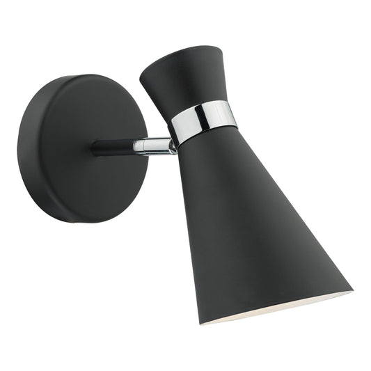 dar lighting Ashworth Single Wall Spotlight Matt Black Polished Chrome ASH0722