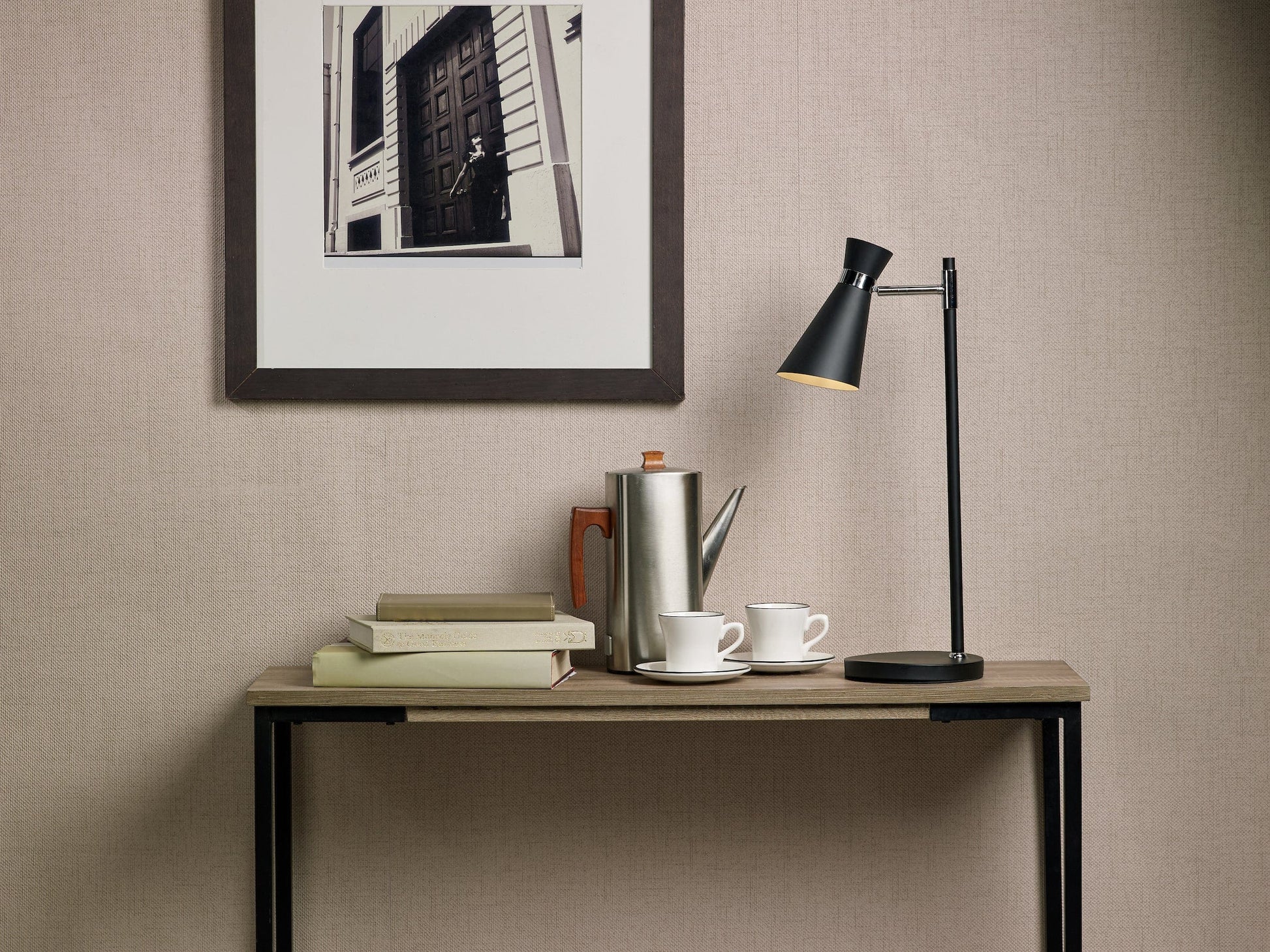 dar lighting Ashworth Table Lamp Matt Black & Polished Chrome ASH4122
