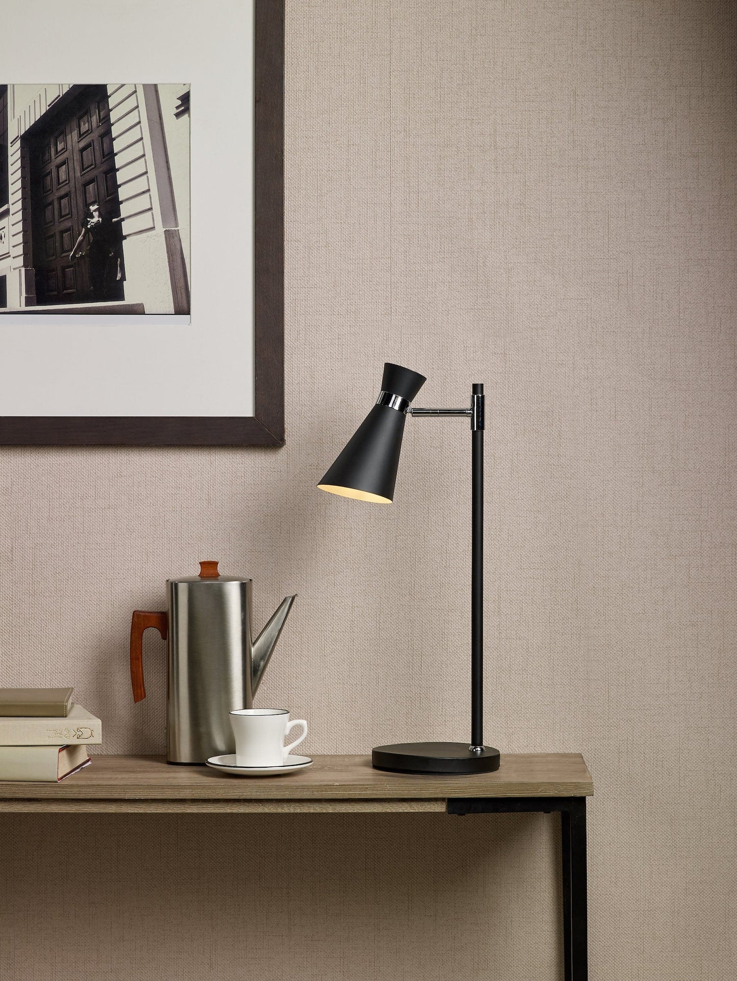 dar lighting Ashworth Table Lamp Matt Black & Polished Chrome ASH4122