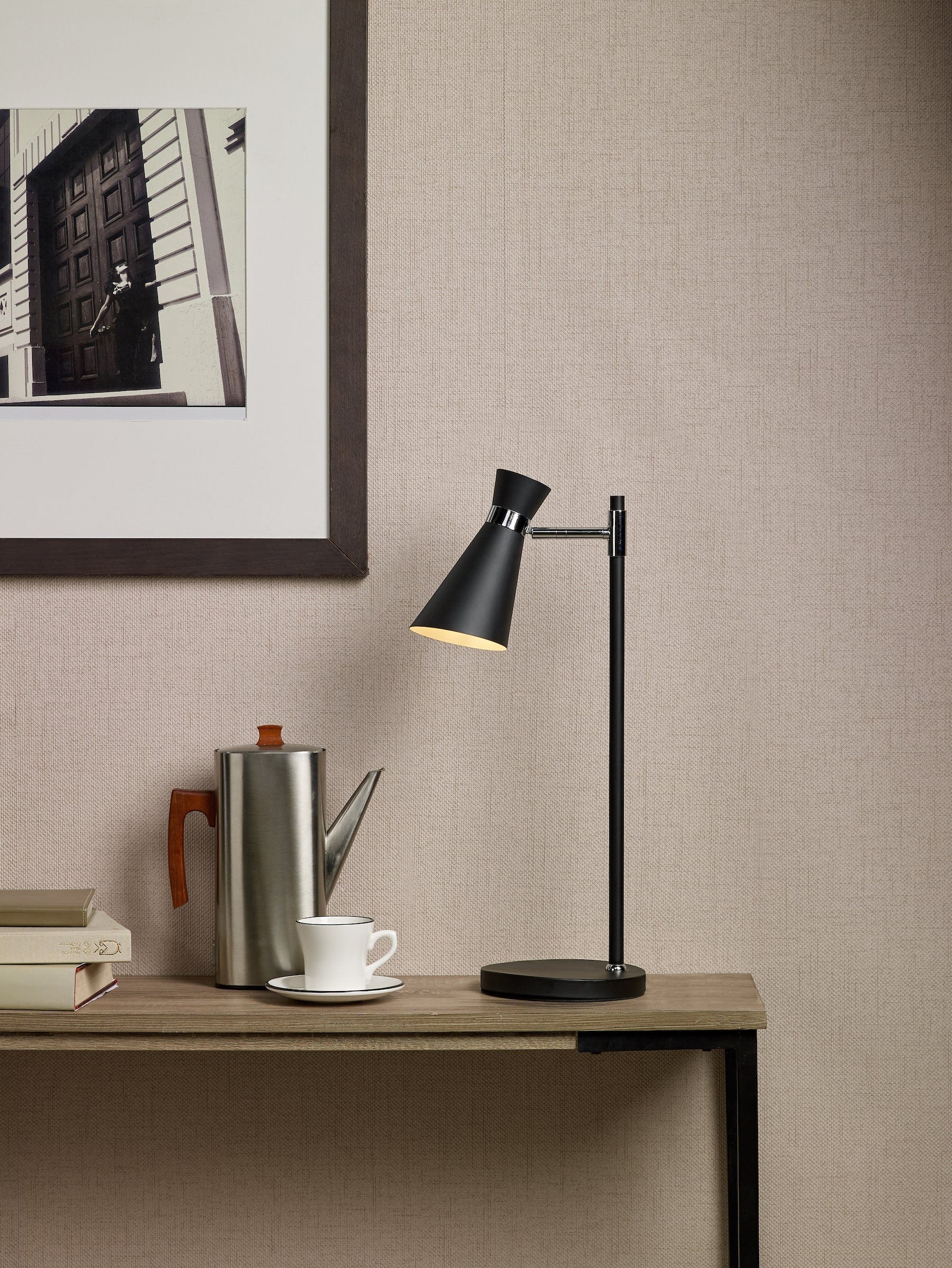 dar lighting Ashworth Table Lamp Matt Black & Polished Chrome ASH4122