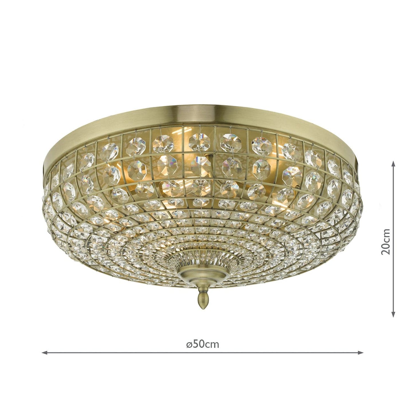 dar lighting Asmara 5 Light Flush Antique Brass Crystal ASM5475