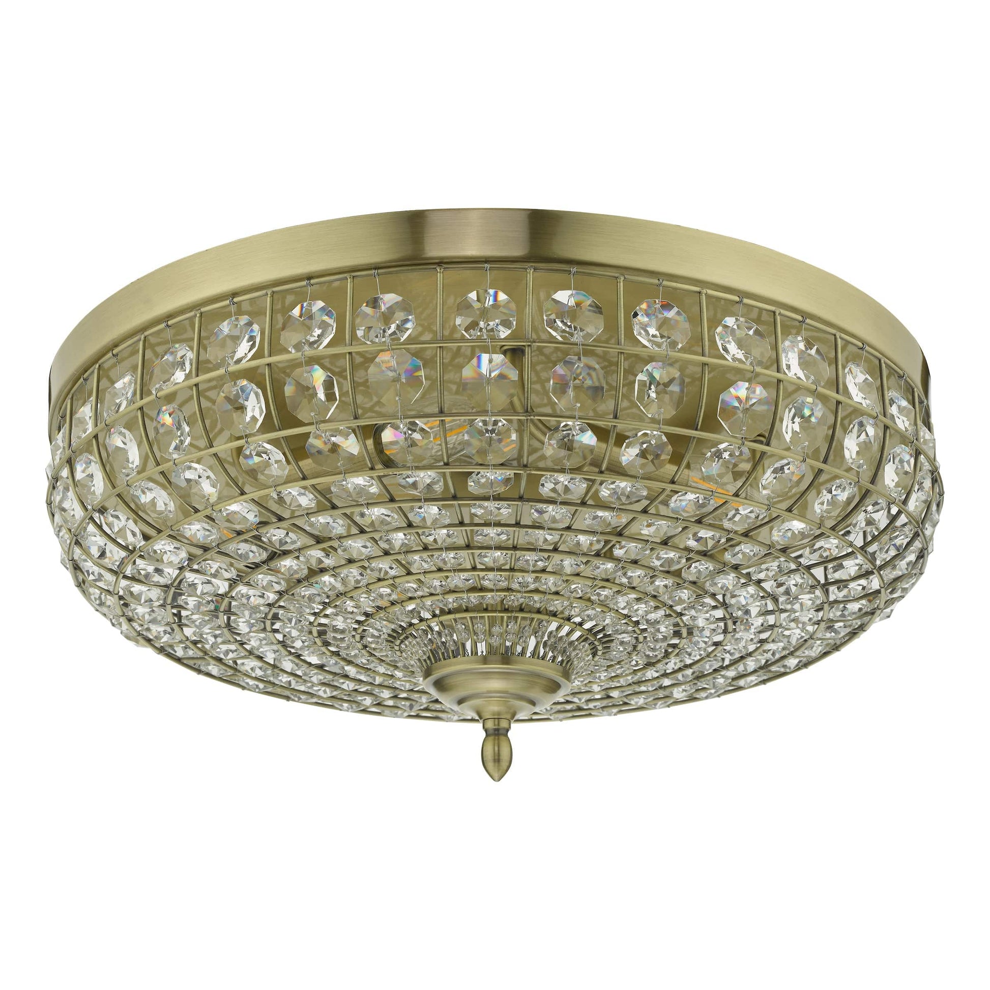 dar lighting Asmara 5 Light Flush Antique Brass Crystal ASM5475