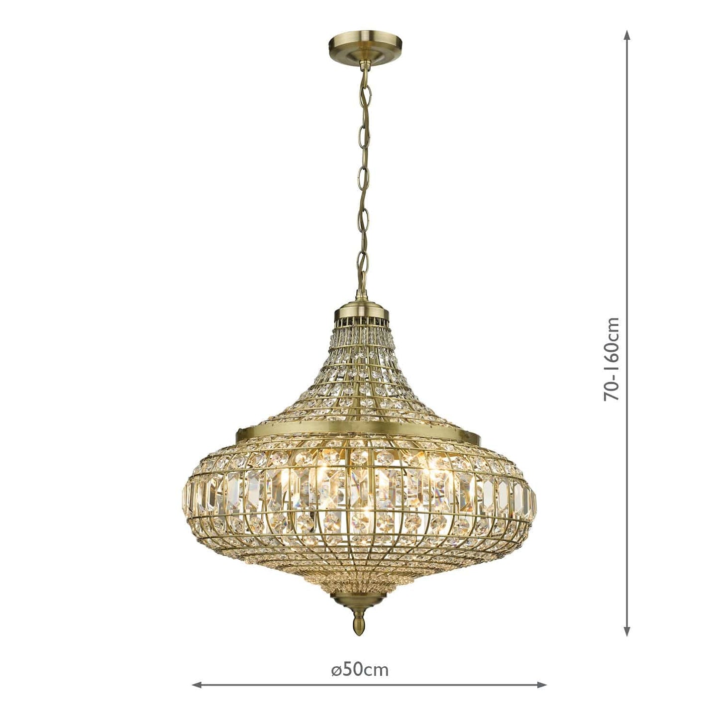 dar lighting Asmara 6 Light Pendant Antique Brass Crystal ASM0675