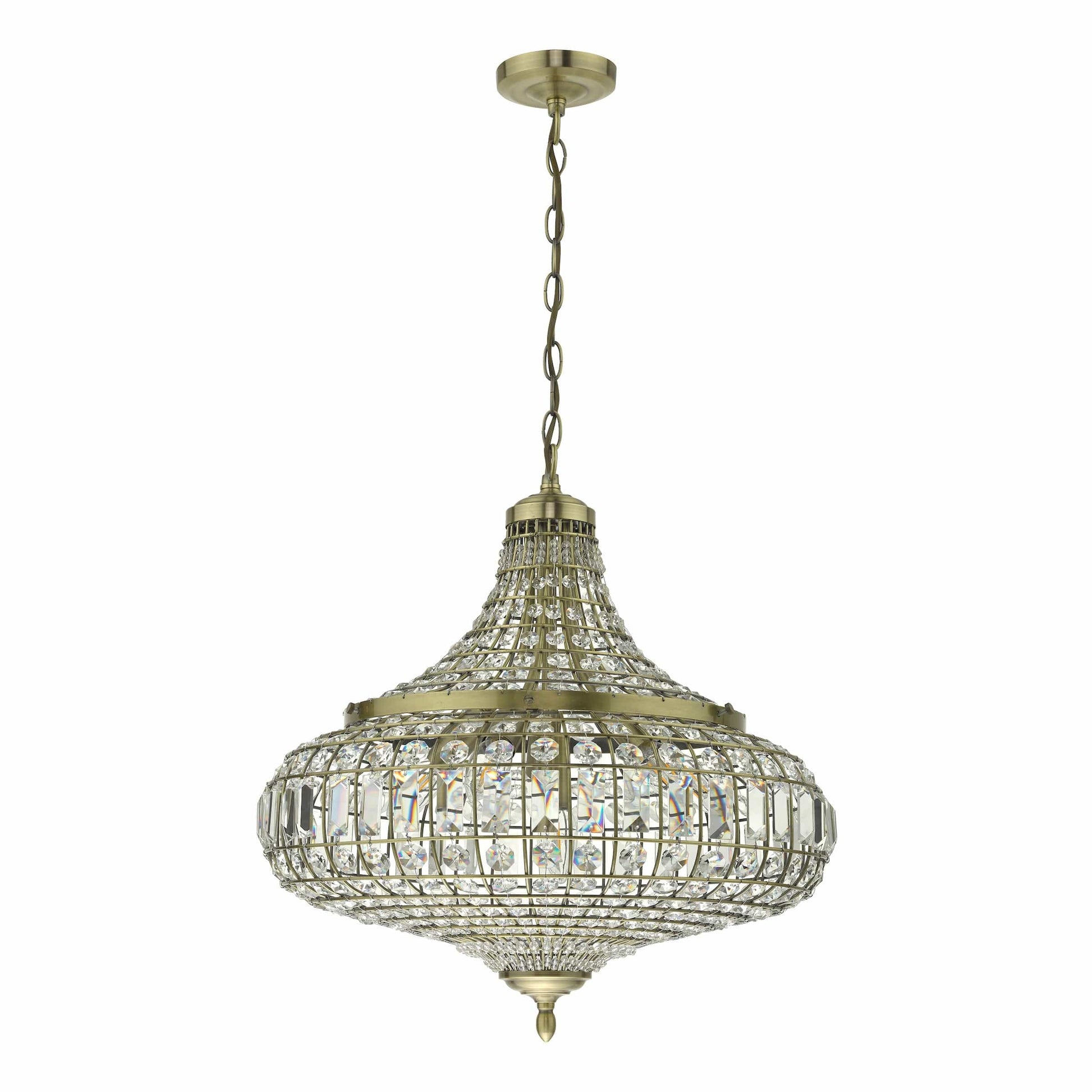 dar lighting Asmara 6 Light Pendant Antique Brass Crystal ASM0675