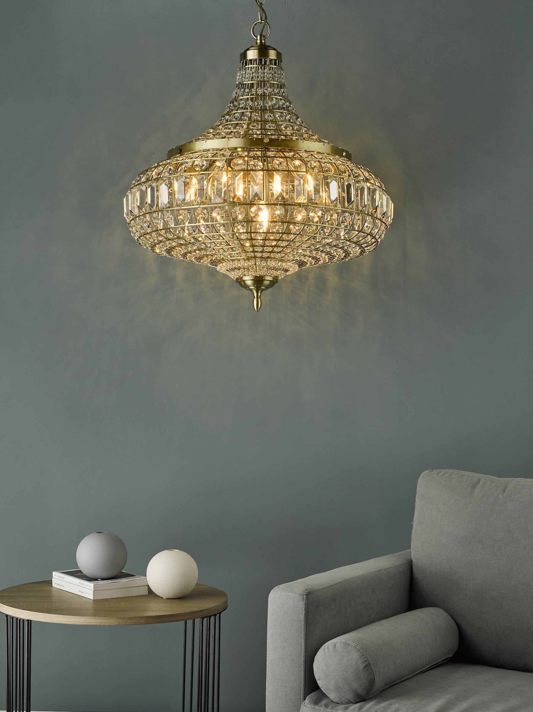 dar lighting Asmara 6 Light Pendant Antique Brass Crystal ASM0675