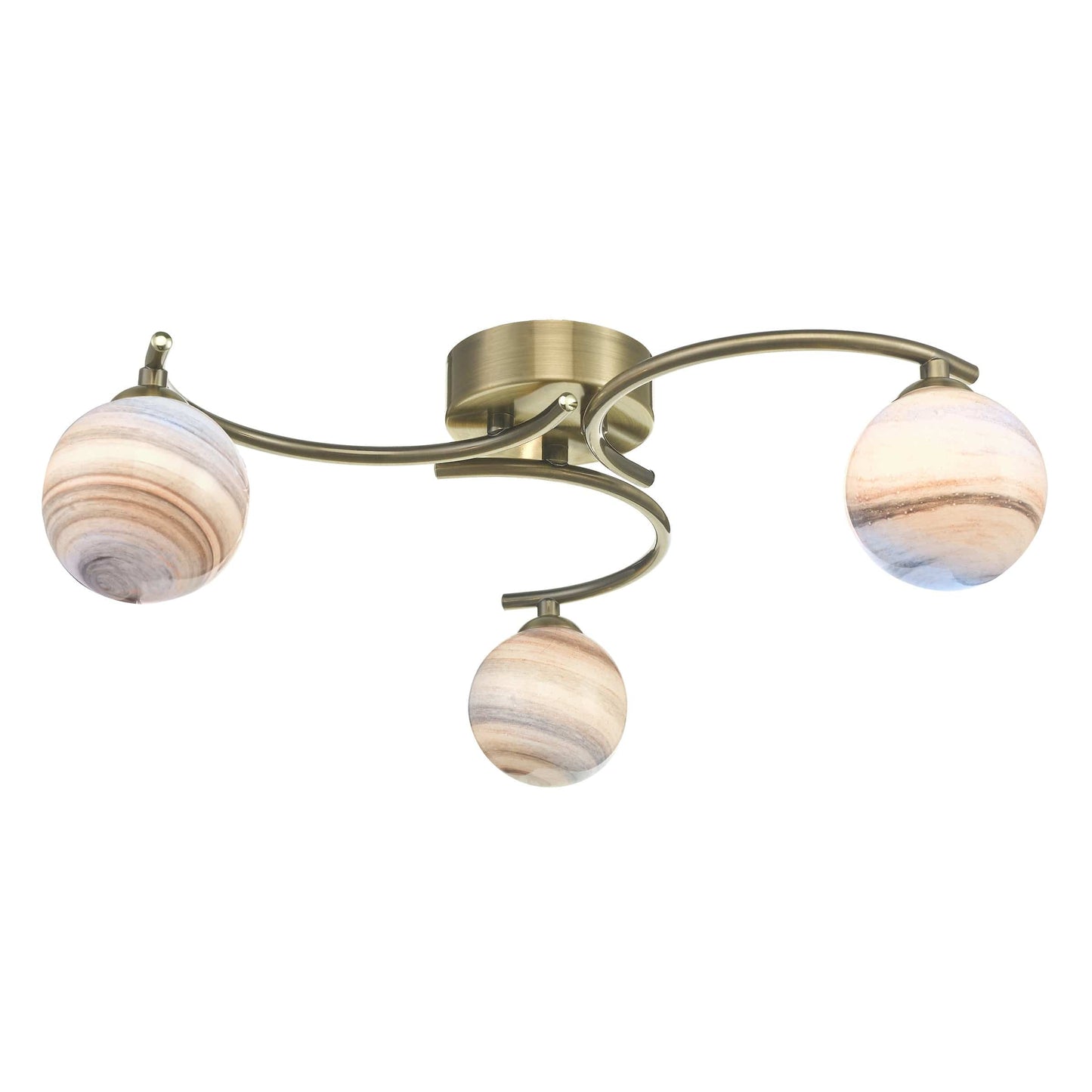 dar lighting Atiya 3 Light Semi Flush Antique Brass With Planet Style Glass ATI5375-07