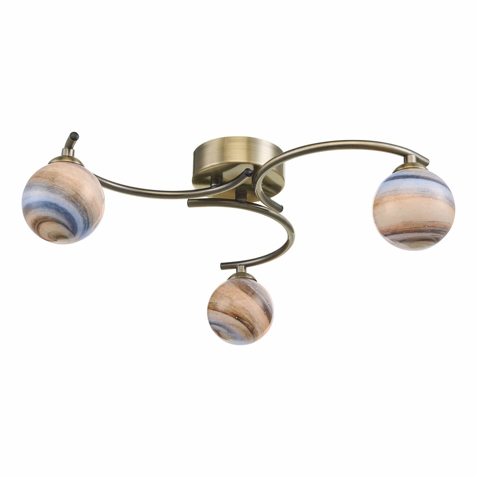 dar lighting Atiya 3 Light Semi Flush Antique Brass With Planet Style Glass ATI5375-07