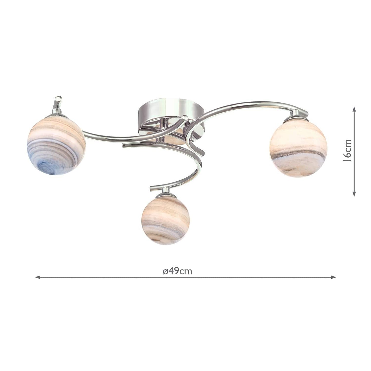 dar lighting Atiya 3 Light Semi Flush Polished Chrome With Planet Style Glass ATI5350-07