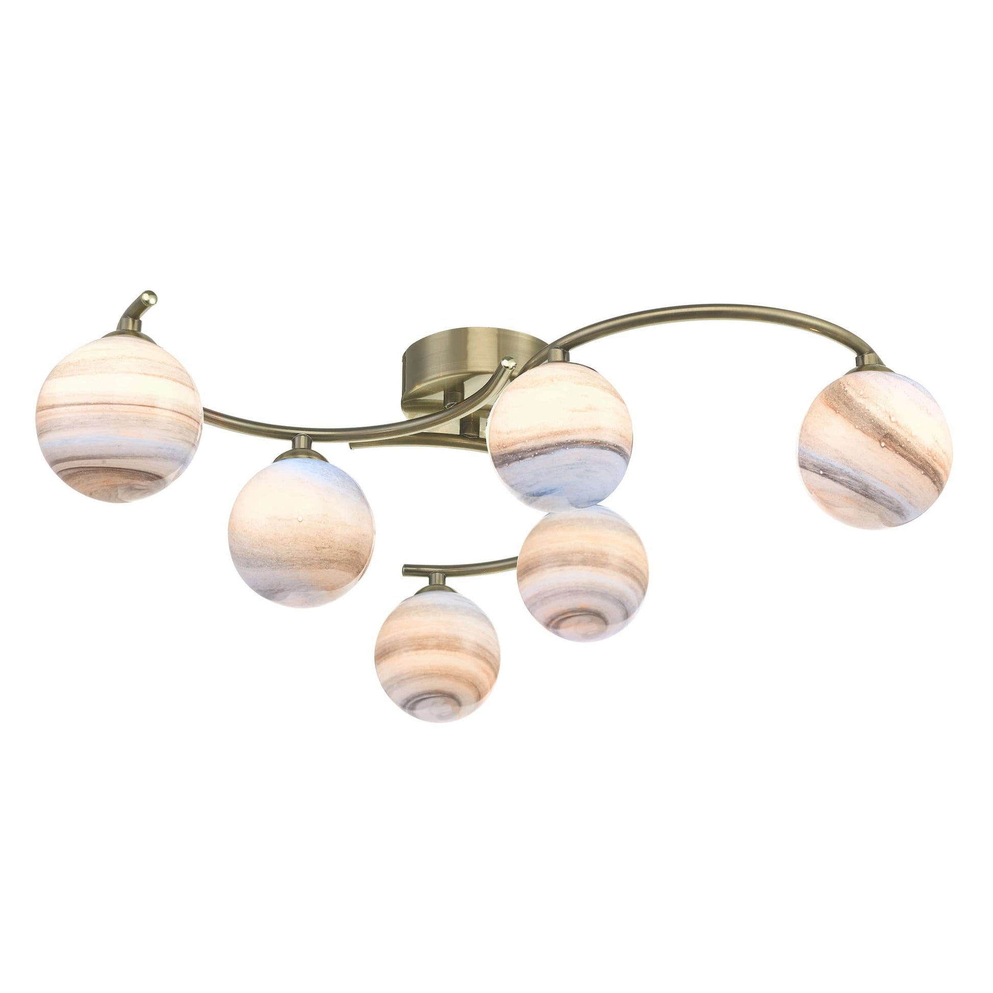 dar lighting Atiya 6 Light Semi Flush Antique Brass With Planet Art Glass ATI6475-07