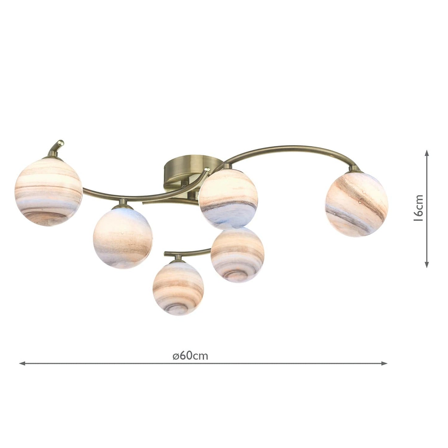 dar lighting Atiya 6 Light Semi Flush Antique Brass With Planet Art Glass ATI6475-07