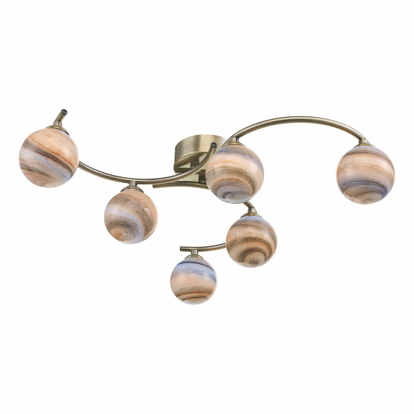 dar lighting Atiya 6 Light Semi Flush Antique Brass With Planet Art Glass ATI6475-07