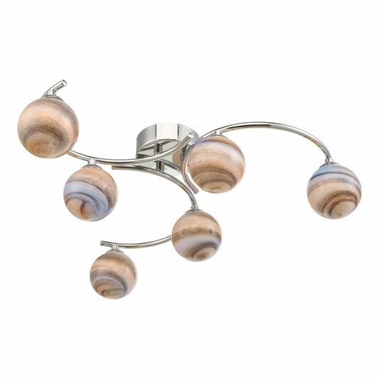 dar lighting Atiya 6 Light Semi Flush Polished Chrome With Planet Style Glass ATI6450-07