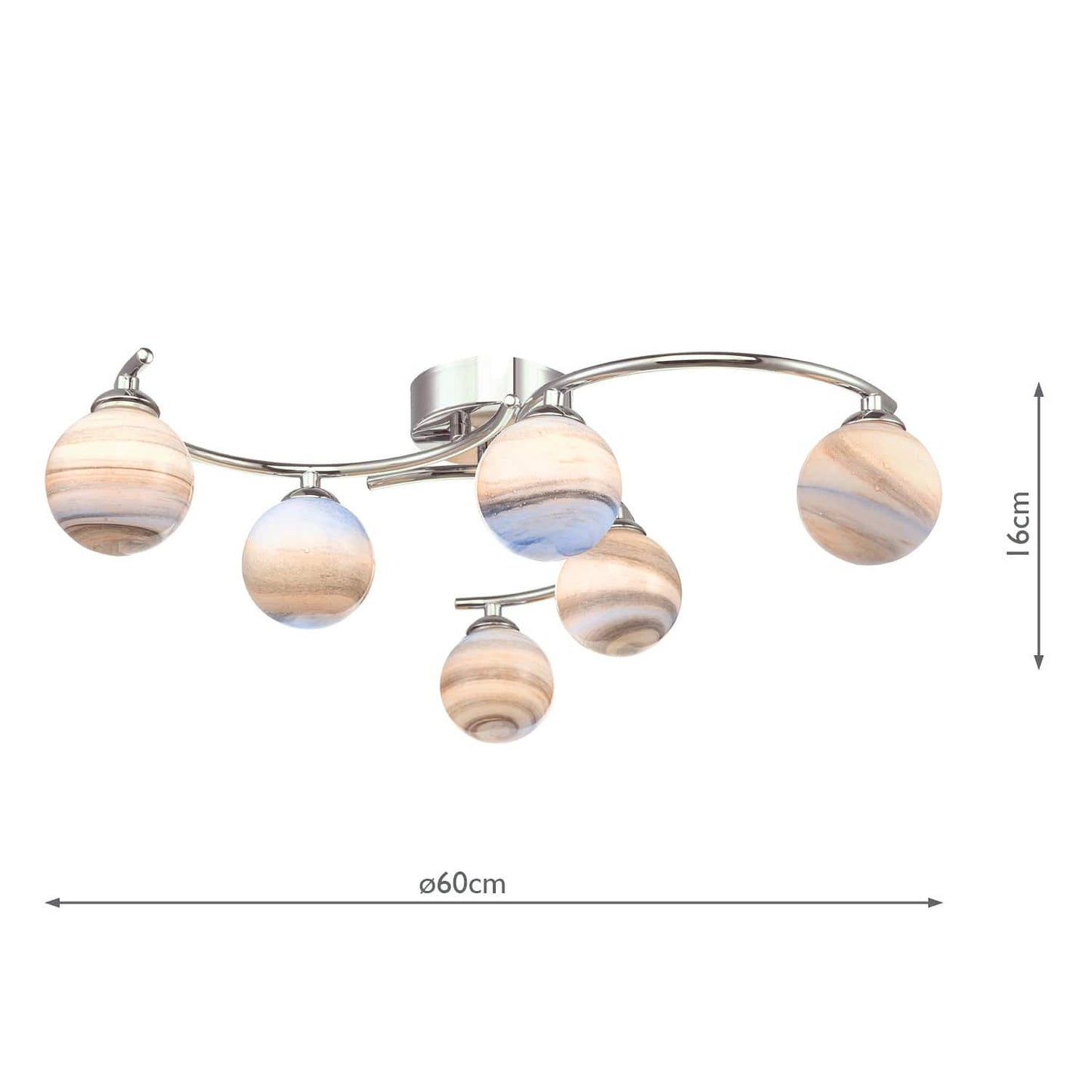 dar lighting Atiya 6 Light Semi Flush Polished Chrome With Planet Style Glass ATI6450-07