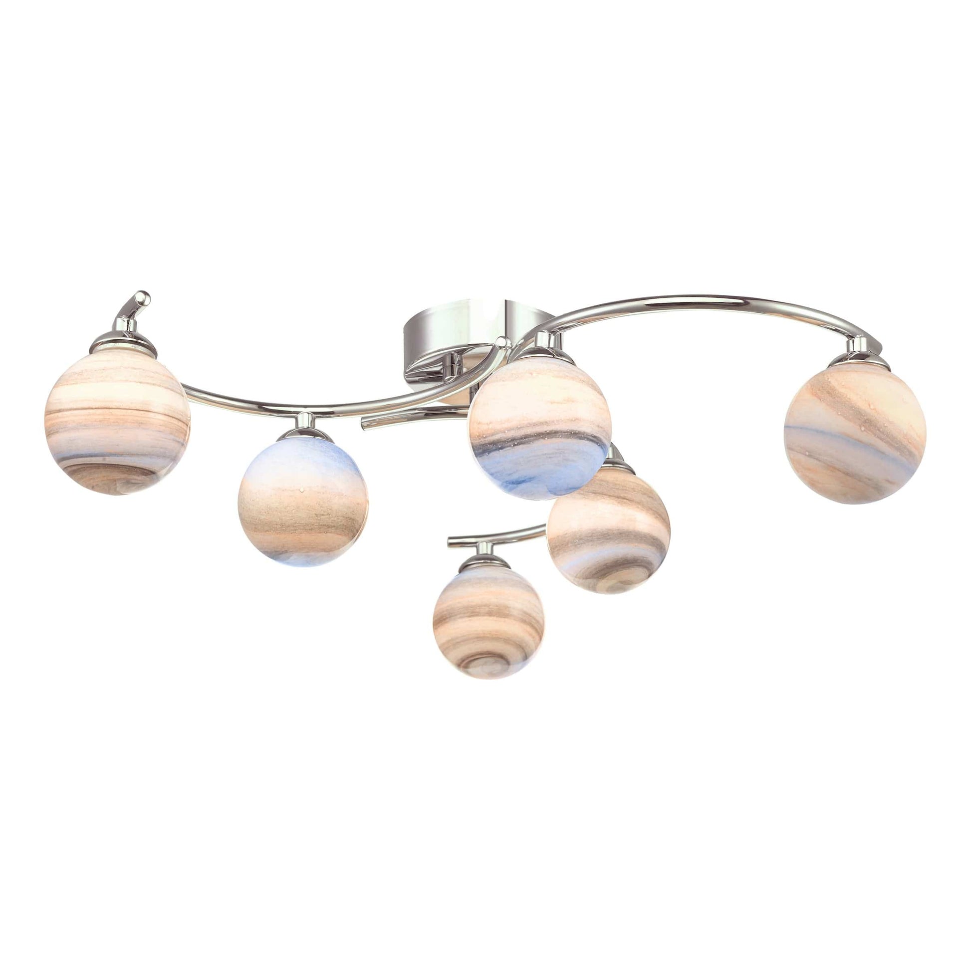 dar lighting Atiya 6 Light Semi Flush Polished Chrome With Planet Style Glass ATI6450-07