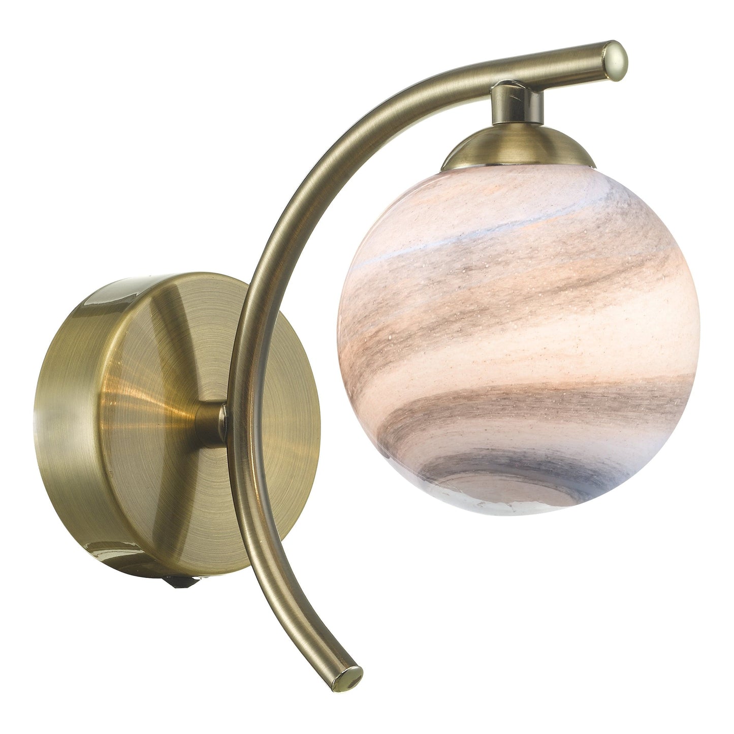 dar lighting Atiya Wall Light Antique Brass With Planet Style Glass ATI0775-07