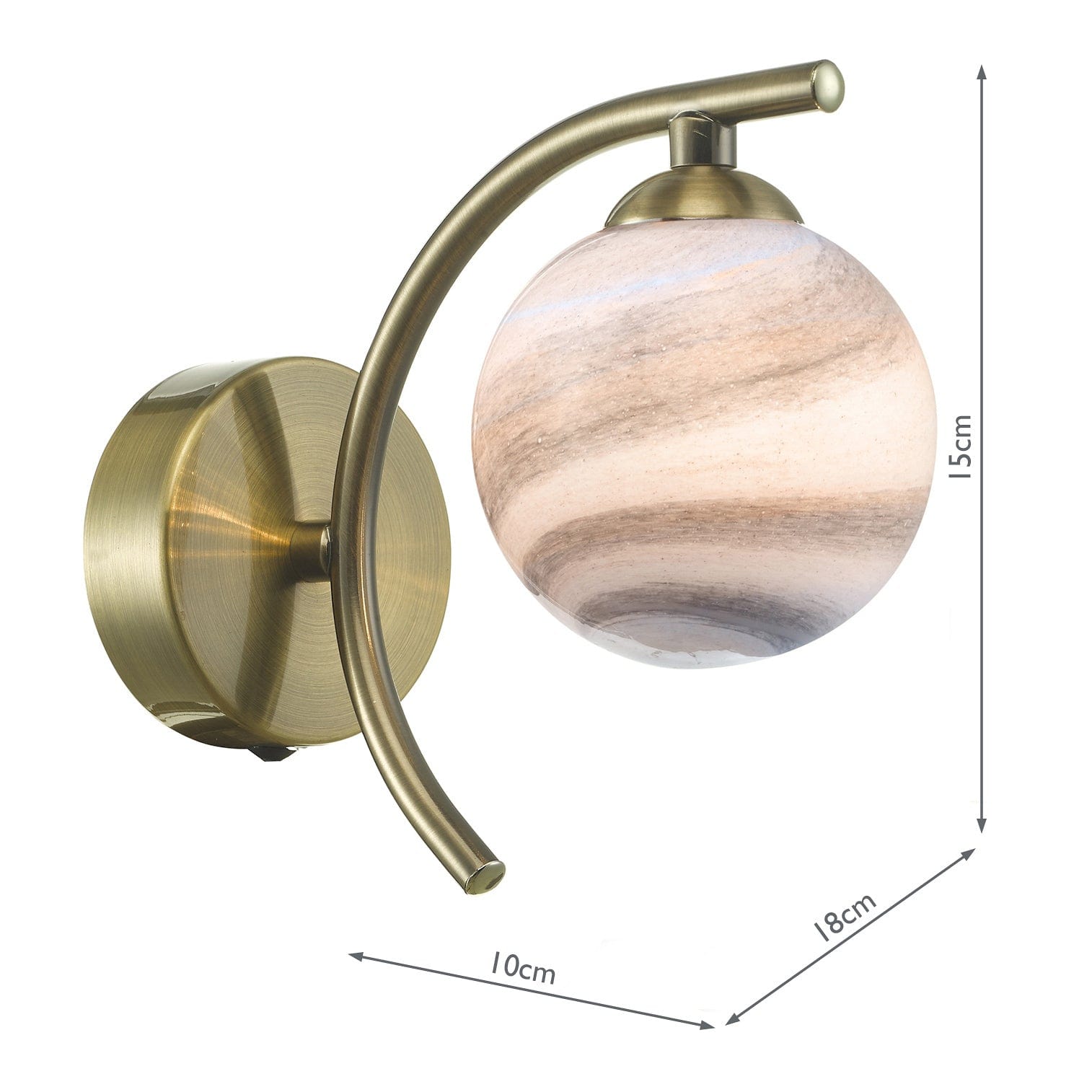 dar lighting Atiya Wall Light Antique Brass With Planet Style Glass ATI0775-07