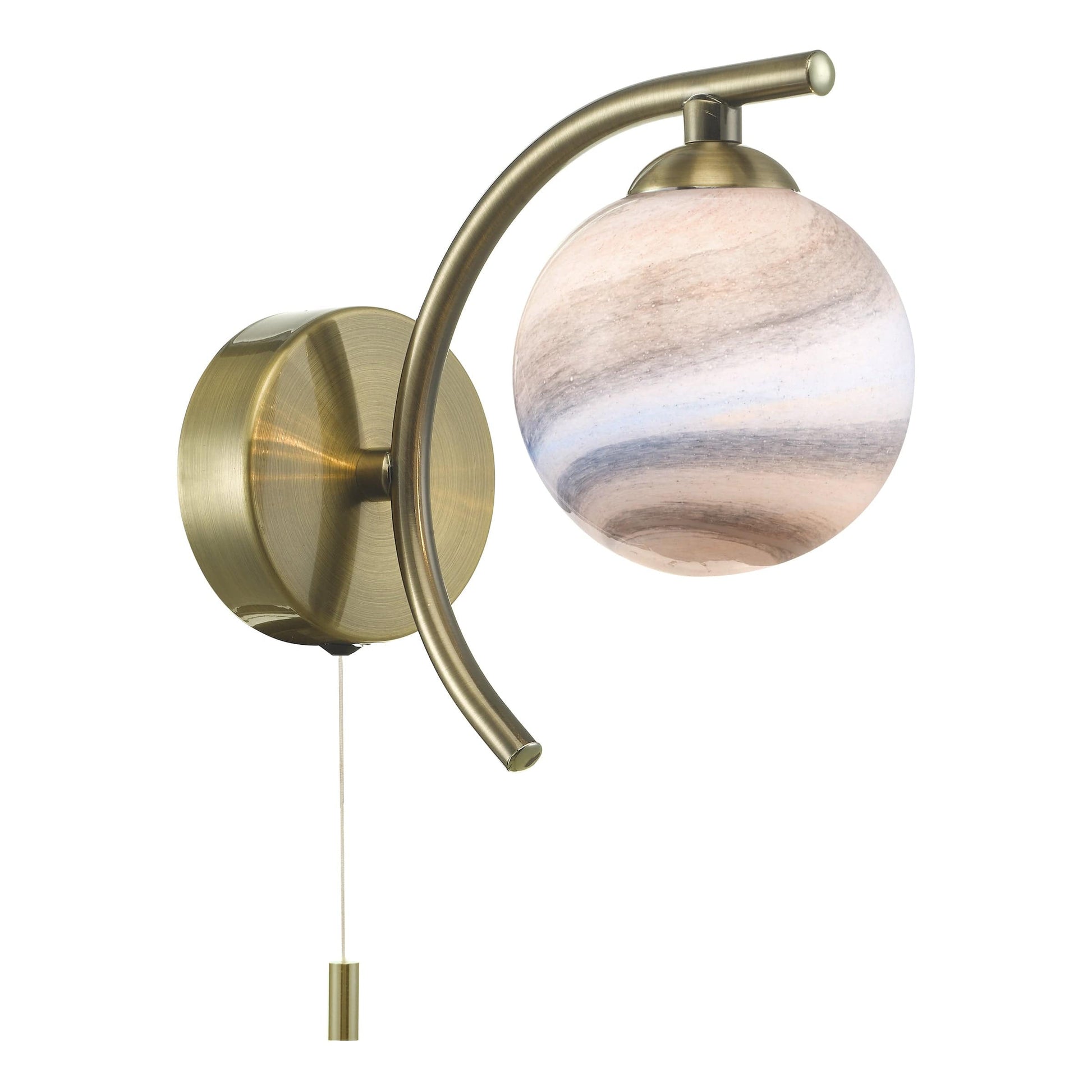 dar lighting Atiya Wall Light Antique Brass With Planet Style Glass ATI0775-07