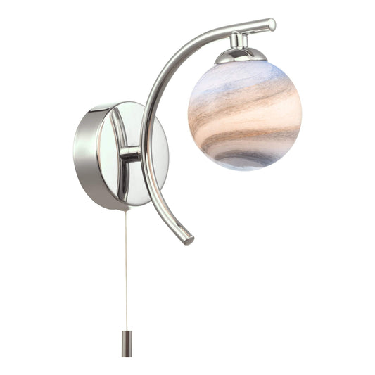 dar lighting Atiya Wall Light Polished Chrome With Planet Style Glass ATI0750-07