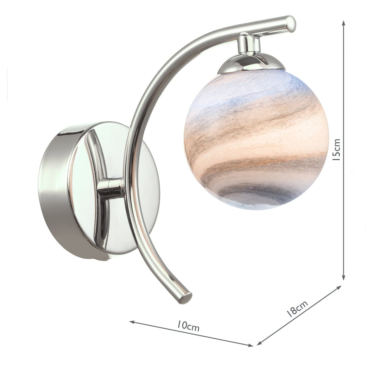 dar lighting Atiya Wall Light Polished Chrome With Planet Style Glass ATI0750-07